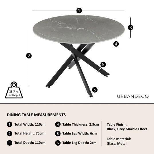 Ravenna Glass 4 Seater Round Dining Table with Black Metal Chopstick Legs