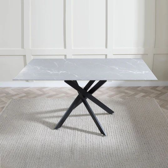 Ravenna Glass 6 Seater Dining Table with Black Metal Chopstick Legs