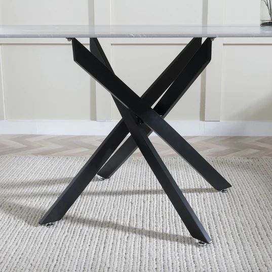 Ravenna Glass 6 Seater Dining Table with Black Metal Chopstick Legs