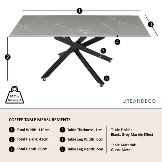 Ravenna Glass Coffee Table with Black Metal Chopstick Legs