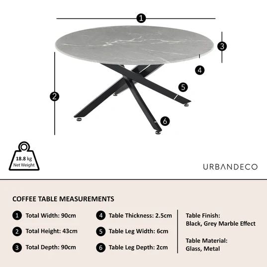 Ravenna Glass Round Coffee Table with Black Metal Chopstick Legs