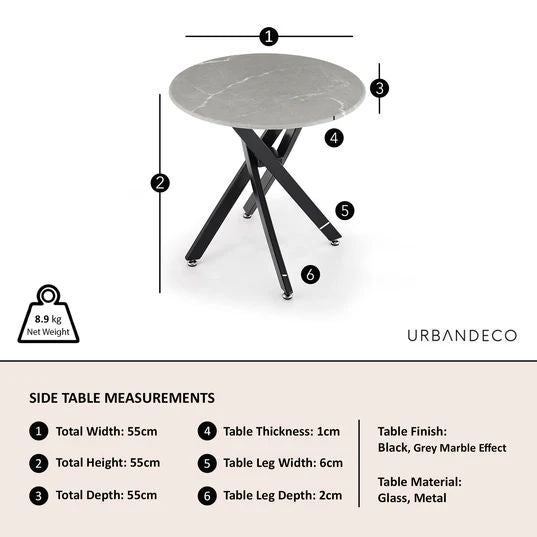 Ravenna Glass Round Side Table with Black Metal Chopstick Legs