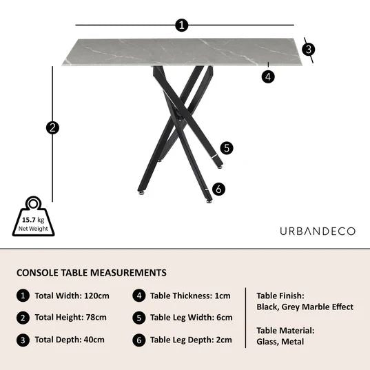 Ravenna Glass Console Table with Black Metal Chopstick Legs