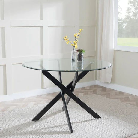 Ravenna Glass 4 Seater Round Dining Table with Black Metal Chopstick Legs