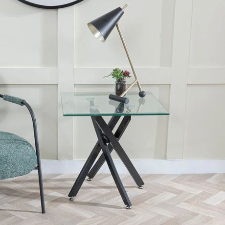 Ravenna Glass Square Side Table with Black Metal Chopstick Legs