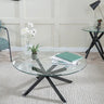 Ravenna Glass Round Coffee Table with Black Metal Chopstick Legs