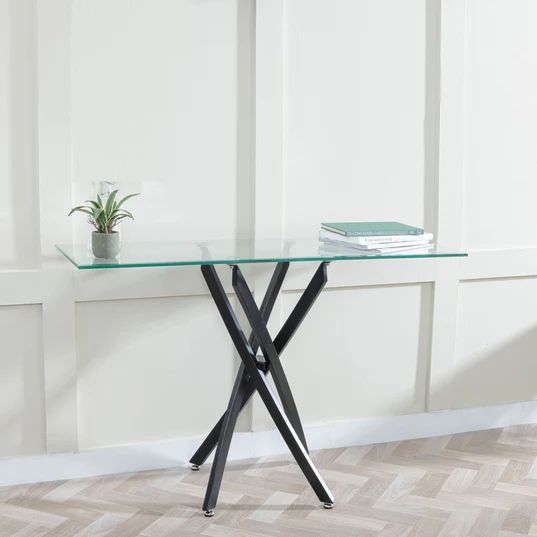 Ravenna Glass Console Table with Black Metal Chopstick Legs