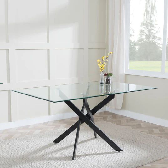 Ravenna Glass 6 Seater Dining Table with Black Metal Chopstick Legs