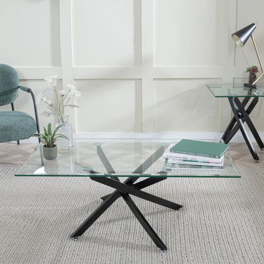 Ravenna Glass Coffee Table with Black Metal Chopstick Legs