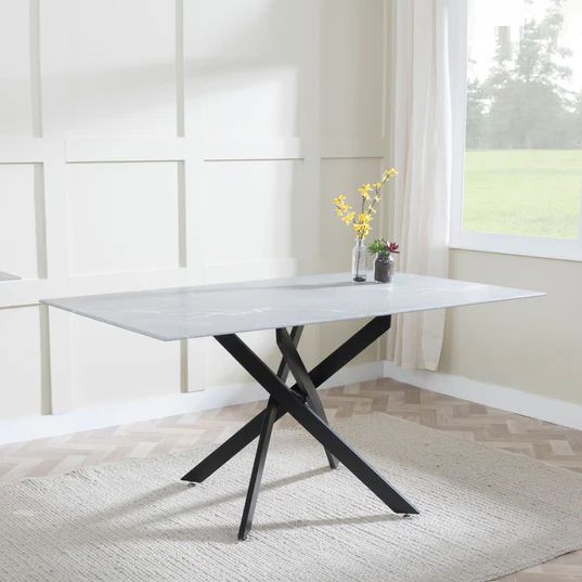 Ravenna Glass 6 Seater Dining Table with Black Metal Chopstick Legs