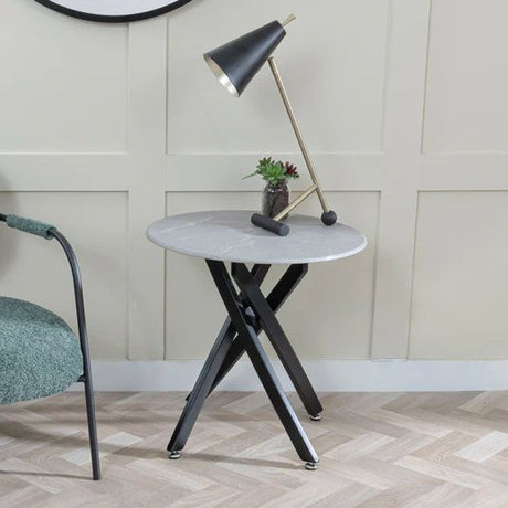 Ravenna Glass Round Side Table with Black Metal Chopstick Legs