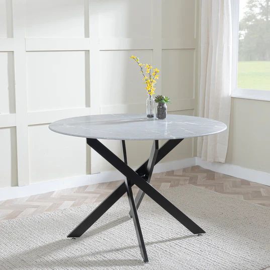 Ravenna Glass 4 Seater Round Dining Table with Black Metal Chopstick Legs