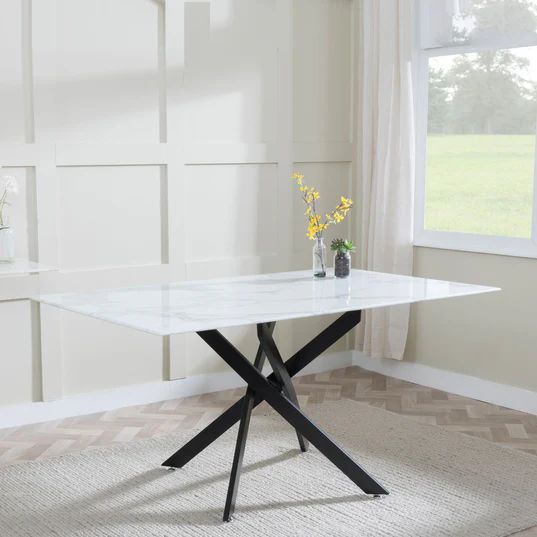 Ravenna Glass 6 Seater Dining Table with Black Metal Chopstick Legs