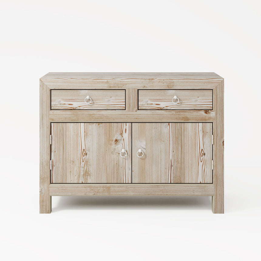 Reclaimed Wood Whitewash 95cm Small Sideboard -  2 Doors