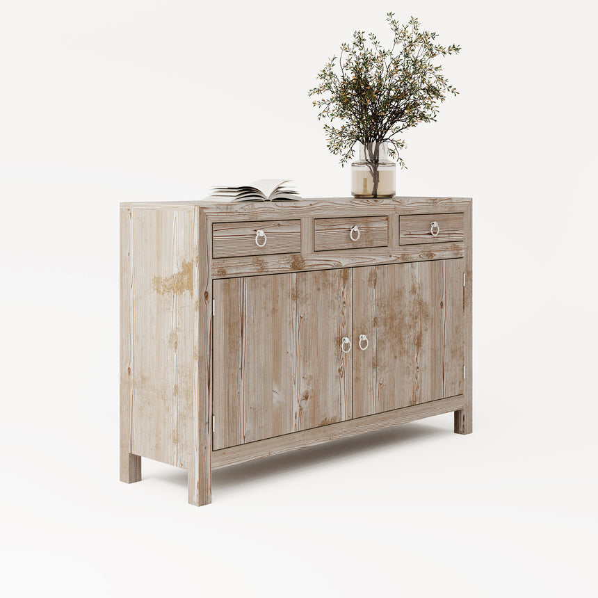 Reclaimed Wood Whitewash 135cm Medium Sideboard - 2 Doors