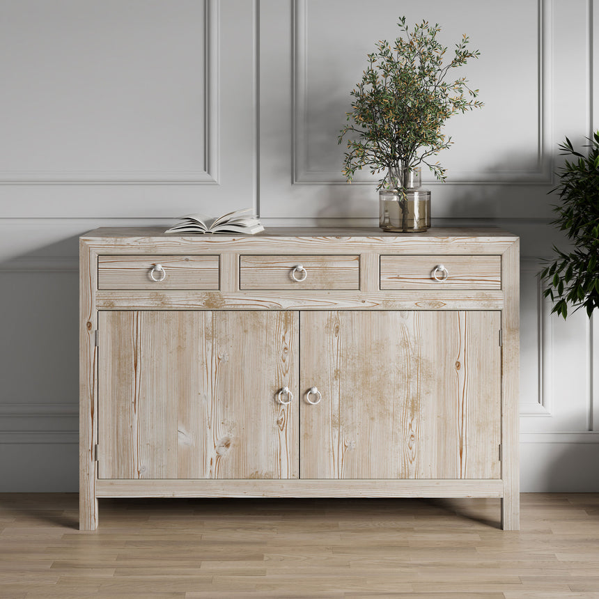 Reclaimed Wood Whitewash 135cm Medium Sideboard - 2 Doors