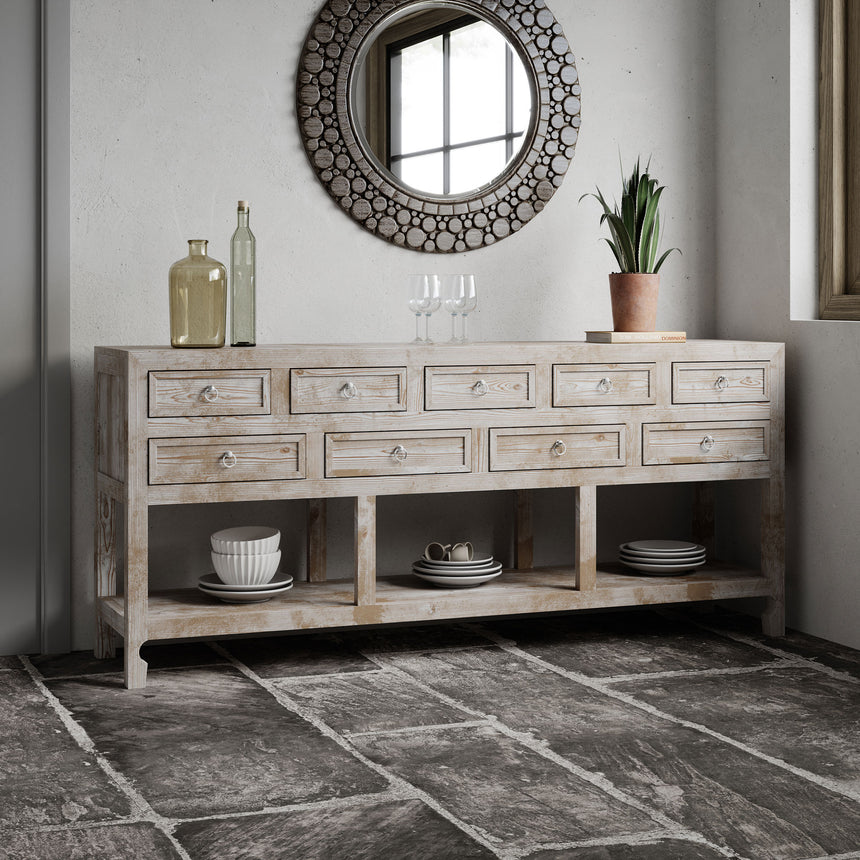 Reclaimed Wood Whitewash Multi Drawers Extra Large Sideboard