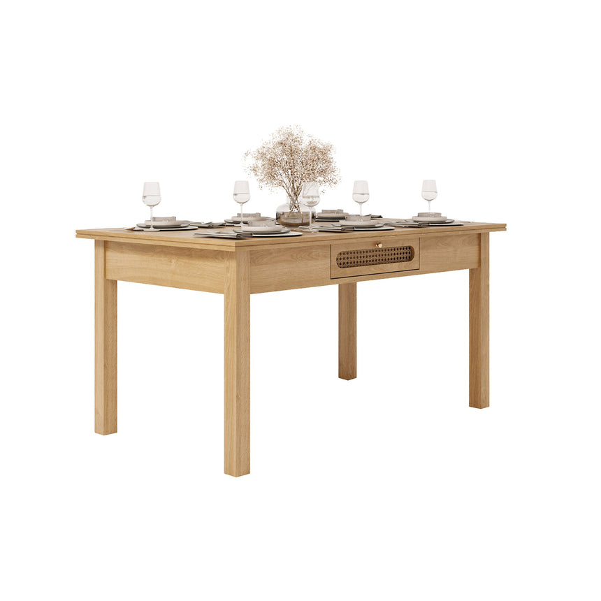 Canosa 6 Seater Wood and Rattan 2 Drawer Dining Table