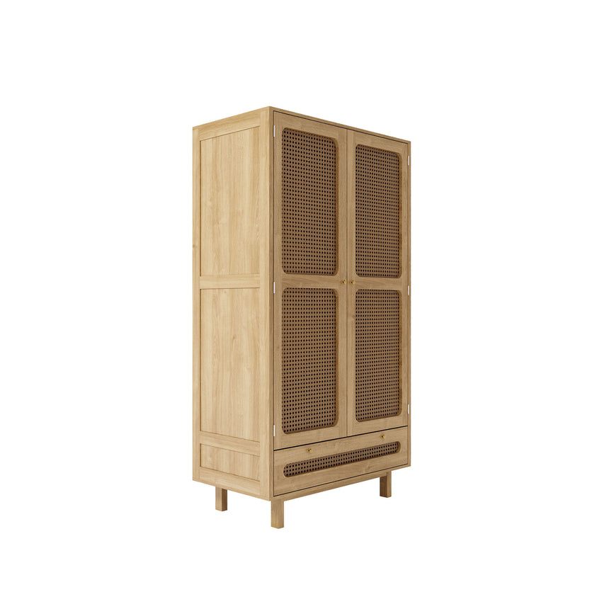 Canosa Wood and Rattan 1 Drawer Combi Wardrobe - 2 Doors