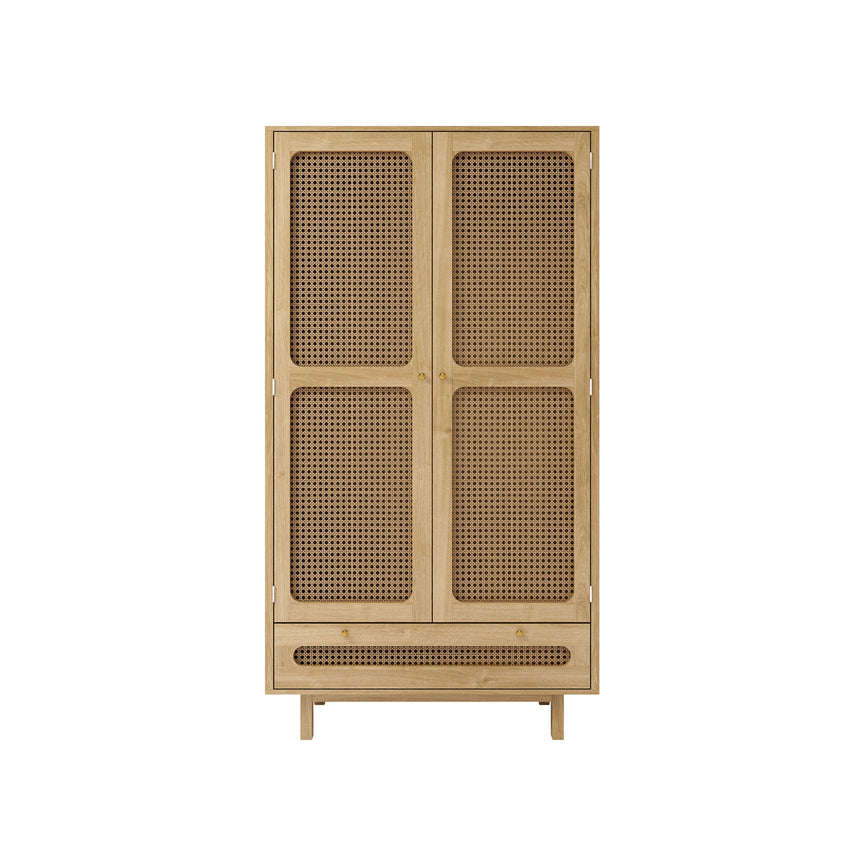 Canosa Wood and Rattan 1 Drawer Combi Wardrobe - 2 Doors