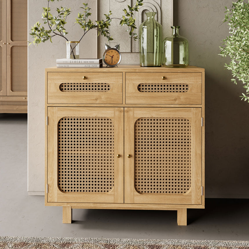 Canosa Wood and Rattan 90cm Small Sideboard - 2 Doors