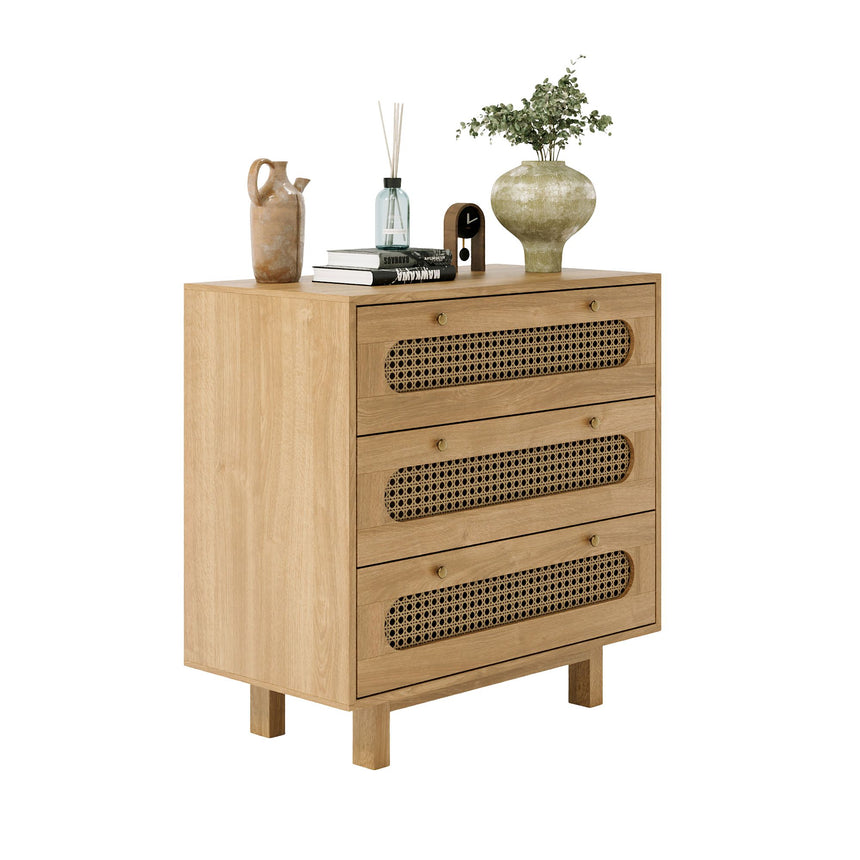 Canosa Wood and Rattan 3 Drawer Small Chest