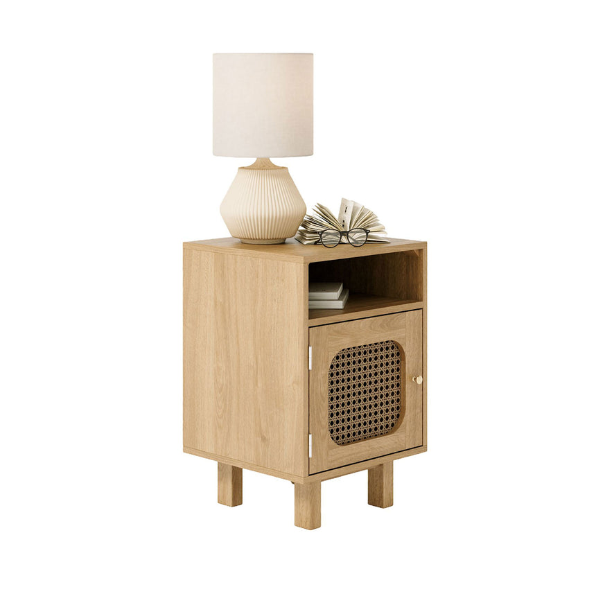 Canosa Wood and Rattan Bedside Cabinet - 1 Door