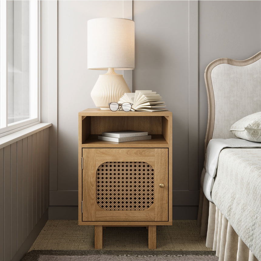 Canosa Wood and Rattan Bedside Cabinet - 1 Door