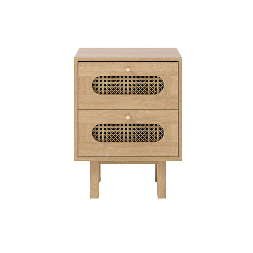 Canosa Wood and Rattan Bedside Cabinet - 2 Drawers