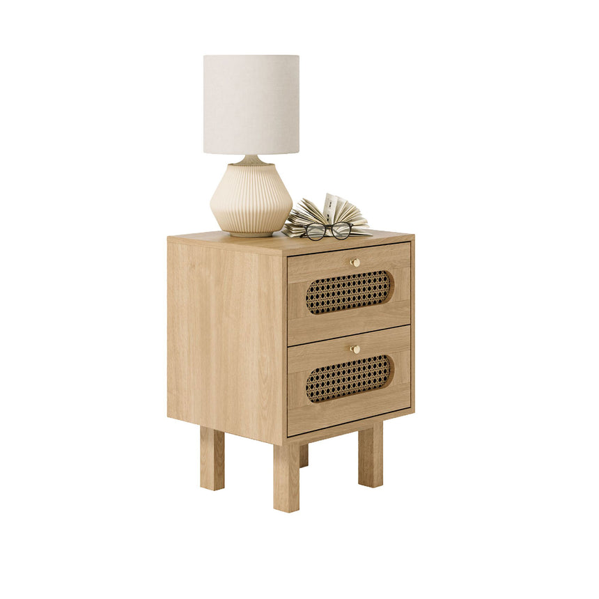 Canosa Wood and Rattan Bedside Cabinet - 2 Drawers