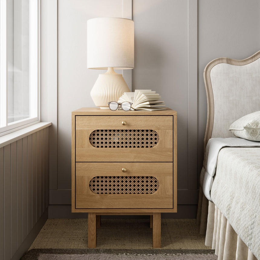 Canosa Wood and Rattan Bedside Cabinet - 2 Drawers