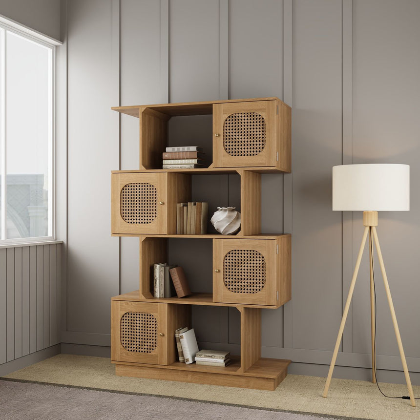 Canosa Wood and Rattan 4 Door Bookcase