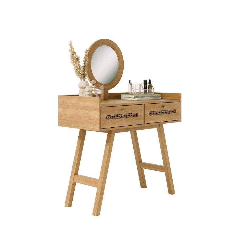 Canosa Wood and Rattan Dressing Table with Mirror - 2 Drawers