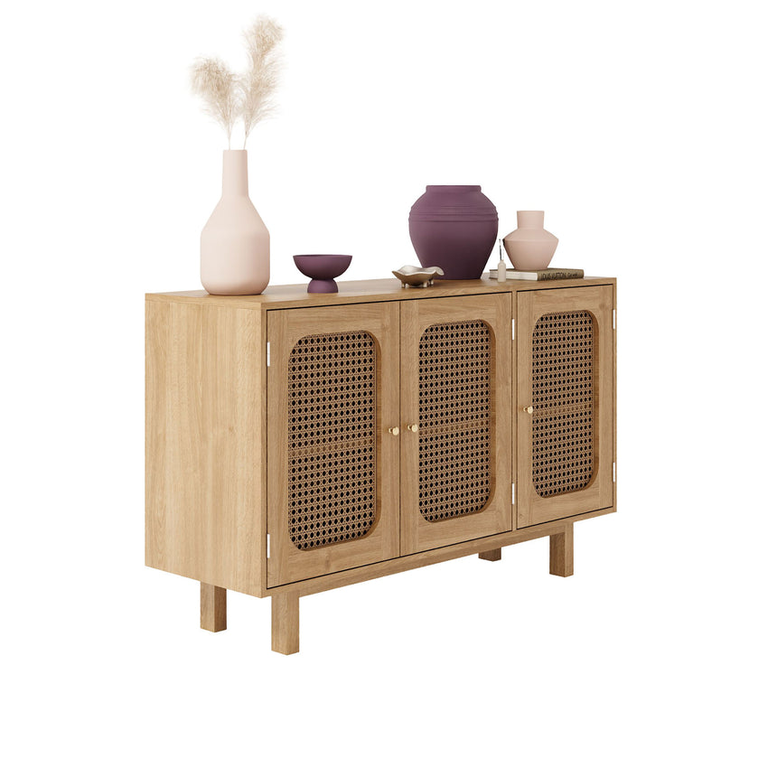 Canosa Wood and Rattan 120cm Medium Sideboard - 3 Doors