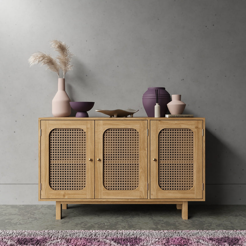 Canosa Wood and Rattan 120cm Medium Sideboard - 3 Doors