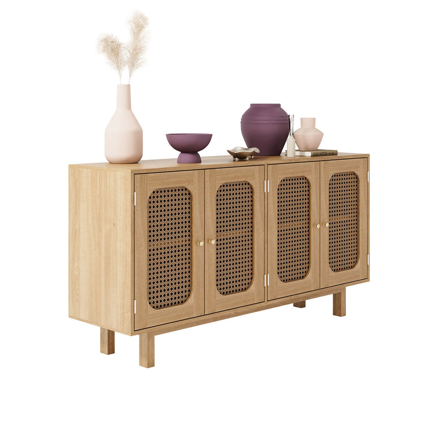 Canosa Wood and Rattan 140cm Large Sideboard - 4 Doors