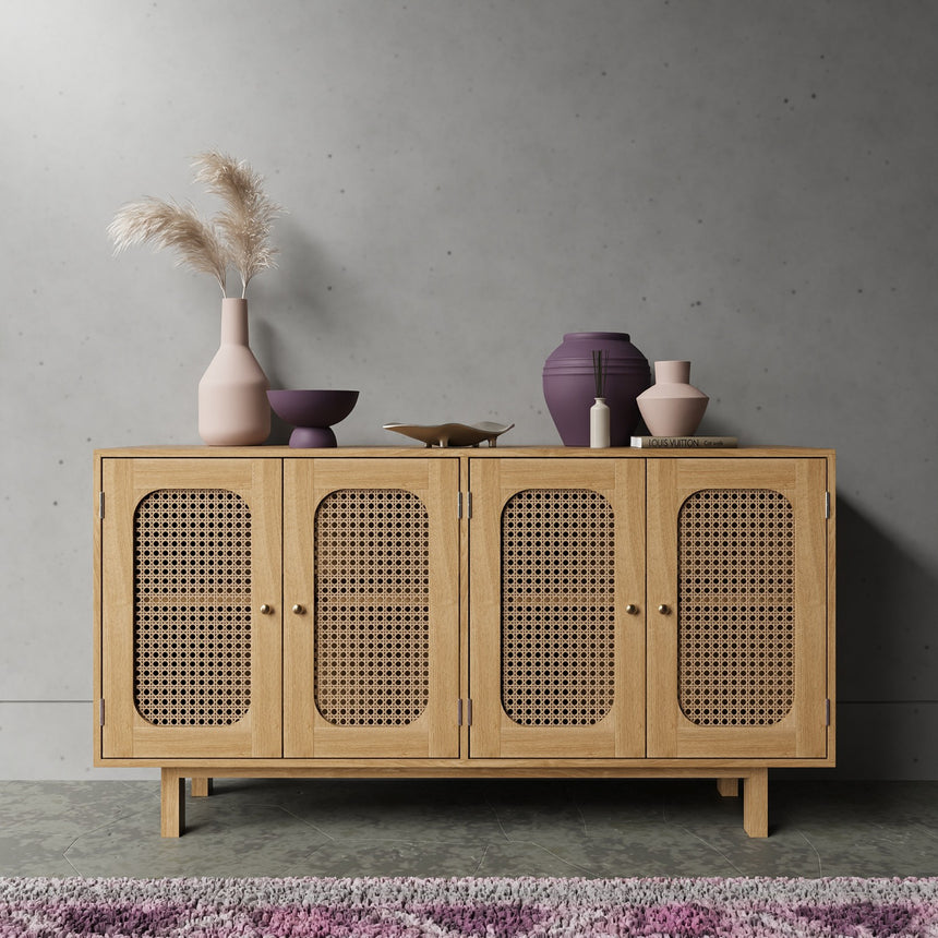 Canosa Wood and Rattan 140cm Large Sideboard - 4 Doors