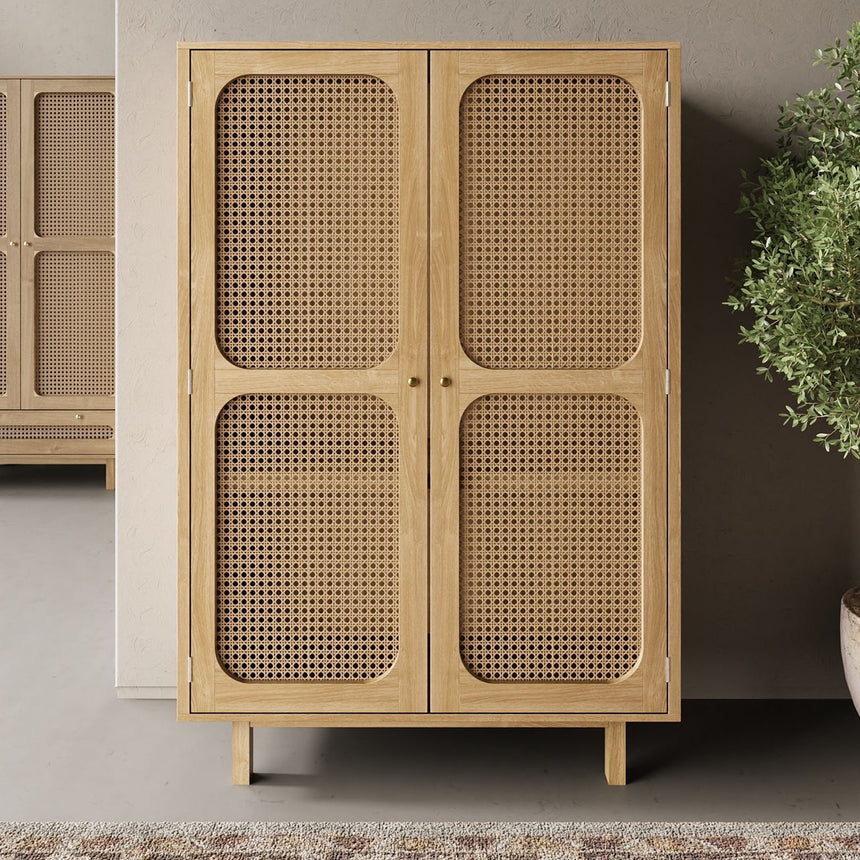 Canosa Wood and Rattan Short Wardrobe - 2 Doors