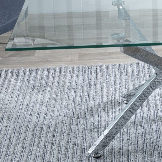 Rimini Glass Coffee Table with Chrome Metal Chopstick Legs