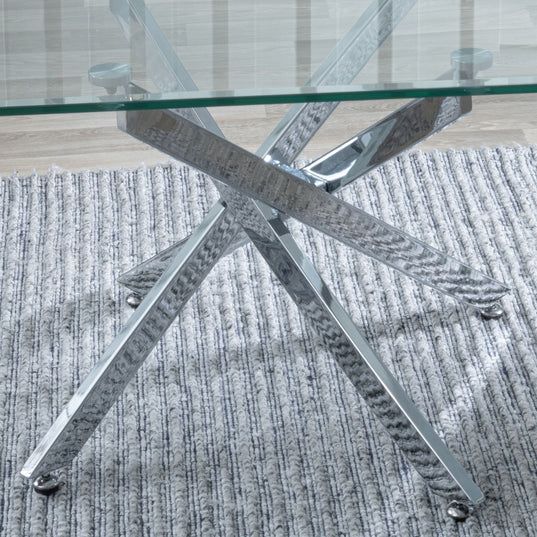 Rimini Glass Coffee Table with Chrome Metal Chopstick Legs