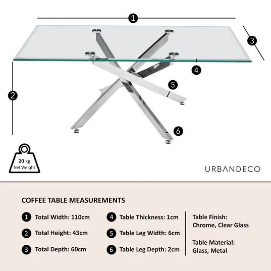 Rimini Glass Coffee Table with Chrome Metal Chopstick Legs