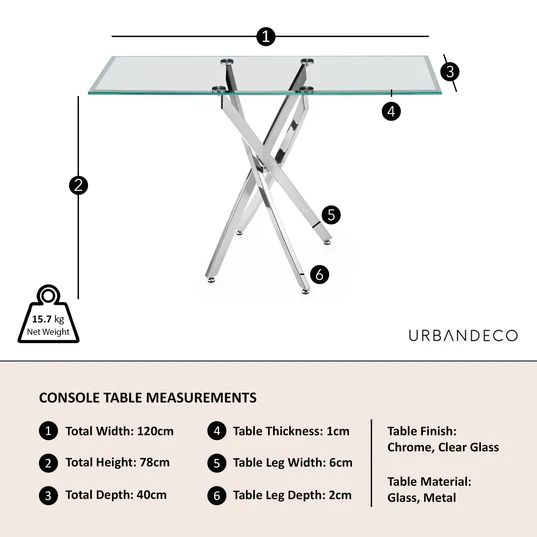 Rimini Glass Console Table with Chrome Metal Chopstick Legs