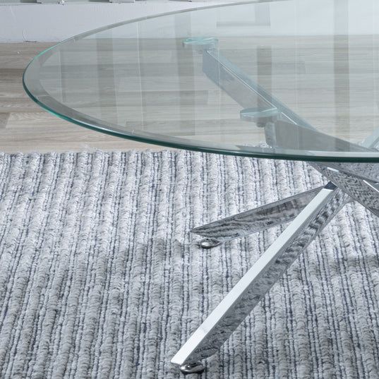 Rimini Glass Round Coffee Table with Chrome Metal Chopstick Legs