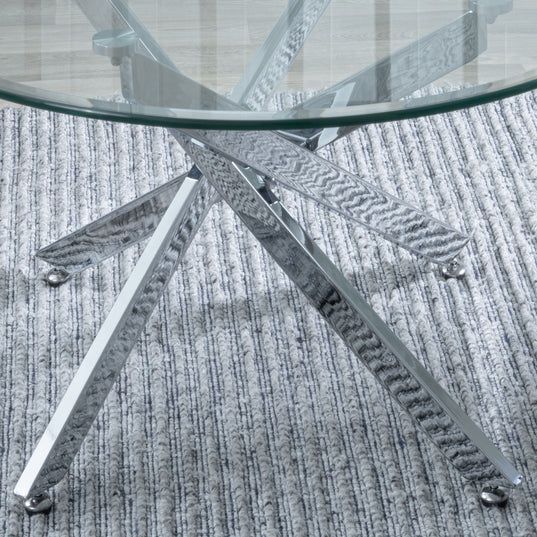 Rimini Glass Round Coffee Table with Chrome Metal Chopstick Legs