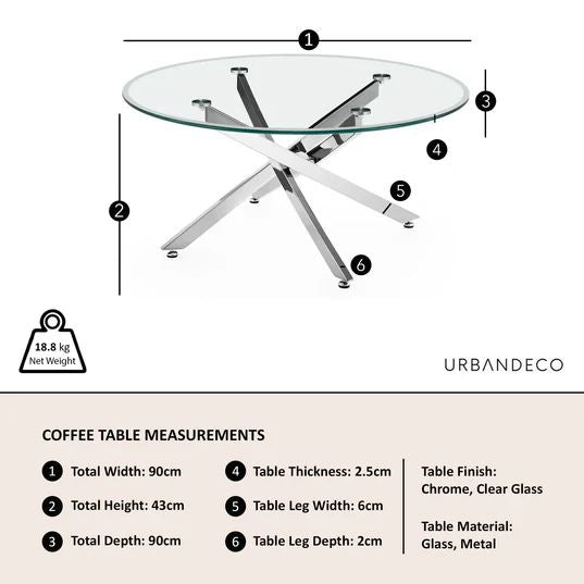 Rimini Glass Round Coffee Table with Chrome Metal Chopstick Legs