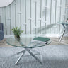 Rimini Glass Round Coffee Table with Chrome Metal Chopstick Legs