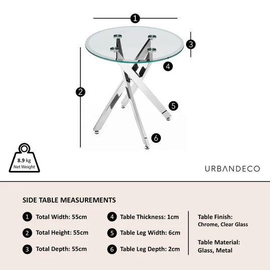 Rimini Glass Round Side Table with Chrome Metal Chopstick Legs