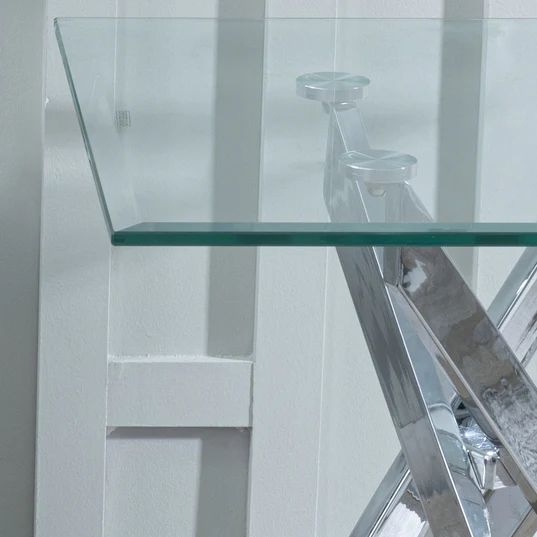 Rimini Glass Square Side Table with Chrome Metal Chopstick Legs