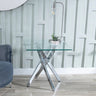 Rimini Glass Square Side Table with Chrome Metal Chopstick Legs