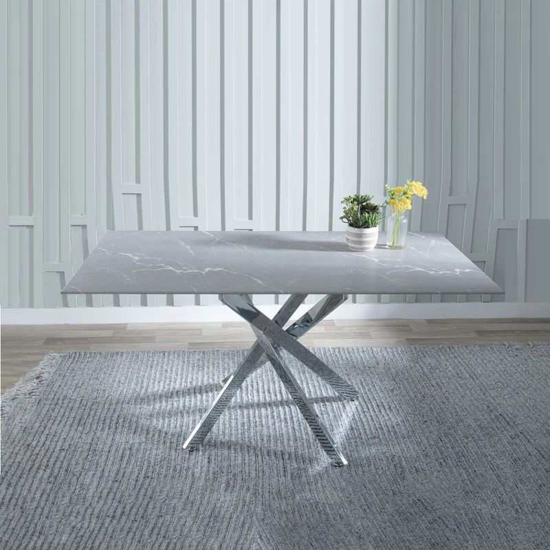 Rimini Glass 6 Seater Dining Table with Chrome Metal Chopstick Legs